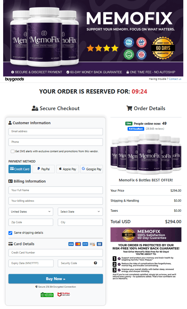 MemoFix order form